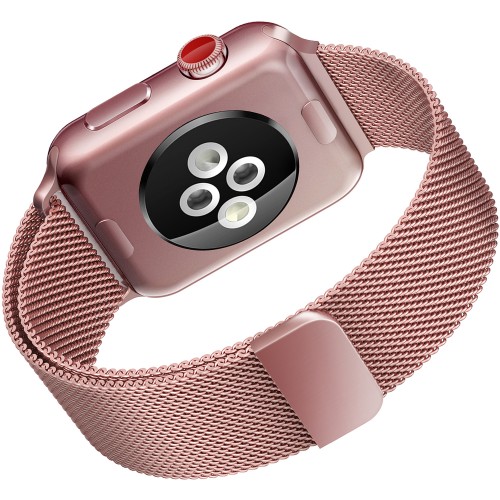 Curea metalica milanese rose gold pentru Apple Watch 38/40/41 mm, marime universala, seriile 1,2,3,4,5,6,7,8,9 (roz auriu)