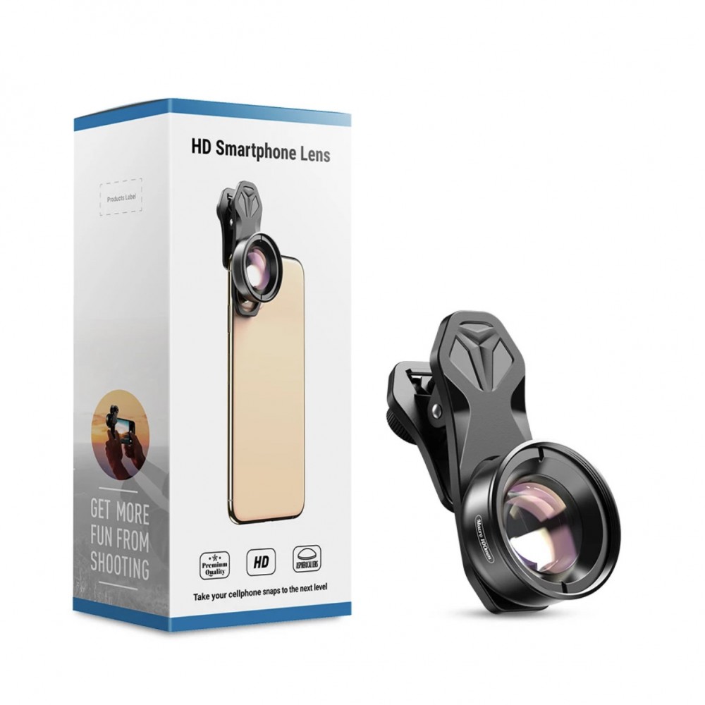 Lentila profesionala tip macro HD Pro 100 mm, 10x, marca Apexel cu sistem prindere pentru iPhone 13, iPhone 12, iPhone 11, X,8,7,6,5, Samsung, Huawei, Xiaomi, Oppo, Nokia