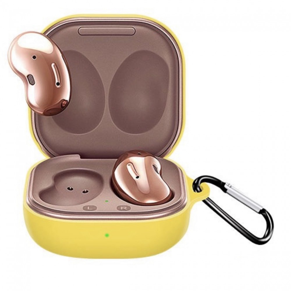 Husa pentru protectia castilor Samsung Galaxy Buds Pro/Galaxy Buds Live, culoarea galben, cu carlig de prindere