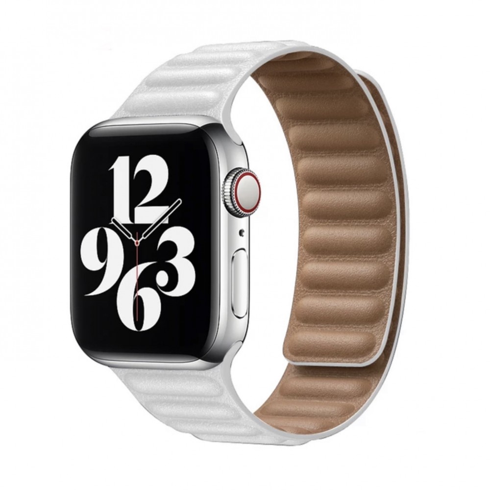 Curea model leather link, marca THD, pentru Apple Watch 45 mm seria 7 si seria 8, marime universala, culoarea alba chalk