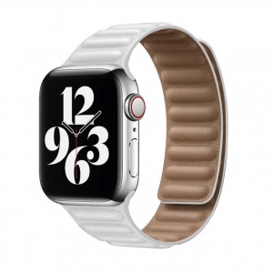 Curea model leather link, marca THD, pentru Apple Watch 45 mm seria 7 si seria 8, marime universala, culoarea alba chalk