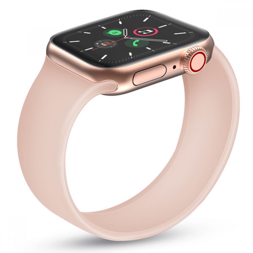 Curea din silicon roz pink sand tip solo loop pentru Apple Watch 38/40/41 mm seriile 1,2,3,4,5,6,7,8  marimea S, lungime incheietura mana 158-177 mm