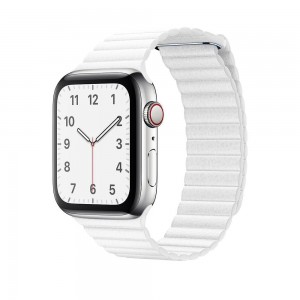 Curea leather loop piele alba pentru Apple Watch 42/44/45 mm, marime universala, seriile 1,2,3,4,5,6,7,8