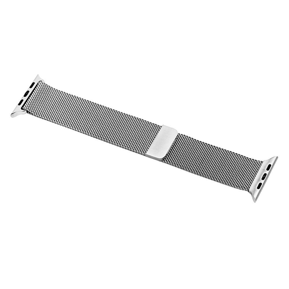 Curea metalica milanese argintie pentru Apple Watch 42/44/45 mm, marime universala, seriile 1-9