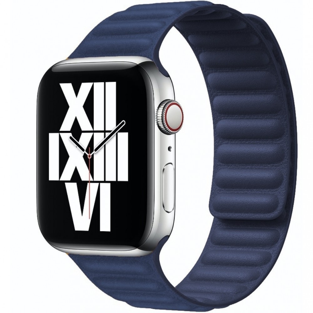 Curea leather link piele albastru baltic pentru Apple Watch 42/44/45 mm, marime universala, seriile 1,2,3,4,5,6,7,8