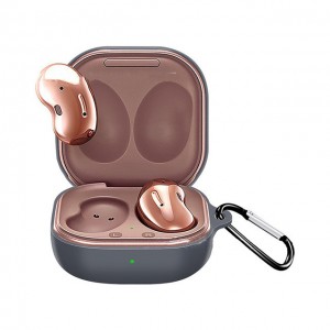 Husa pentru protectia castilor Samsung Galaxy Buds Live, generatie 2020, culoarea gri cu carlig de prindere