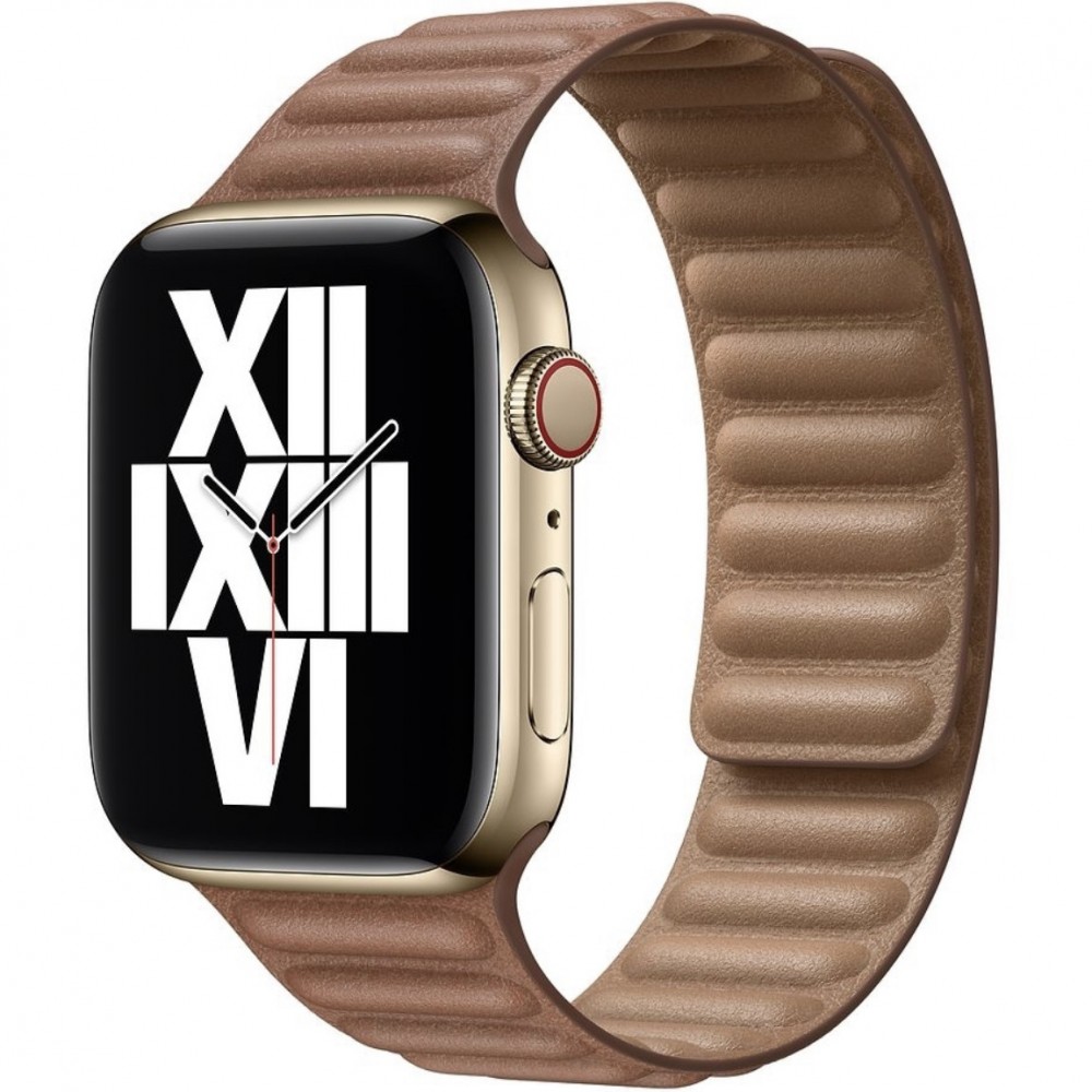 Curea leather link piele maro saddle brown pentru Apple Watch 42/44/45 mm, marime universala, seriile 1,2,3,4,5,6,7,8
