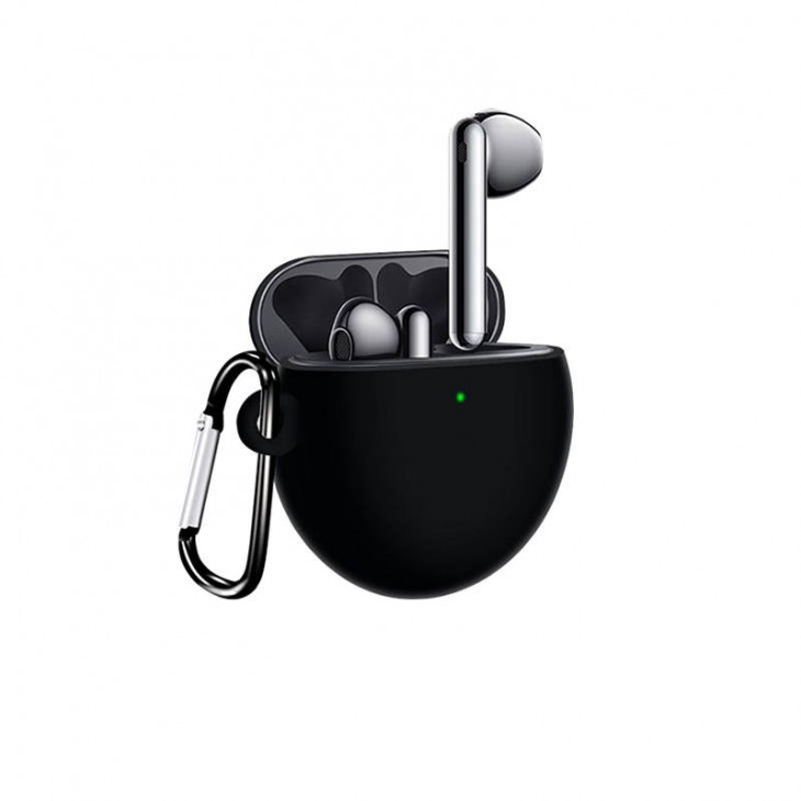 Husa compatibila cu castile wireless Huawei FreeBuds 4, culoarea neagra cu carlig prindere