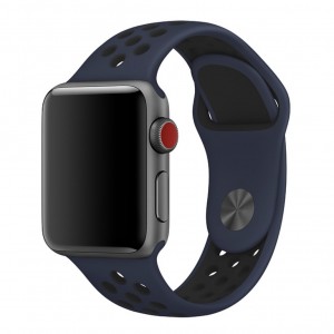 Curea sport albastru cu orificii de ventilatie negre pentru Apple Watch Nike 42/44/45 mm, marimea M/L, seriile 1,2,3,4,5,6,7,8