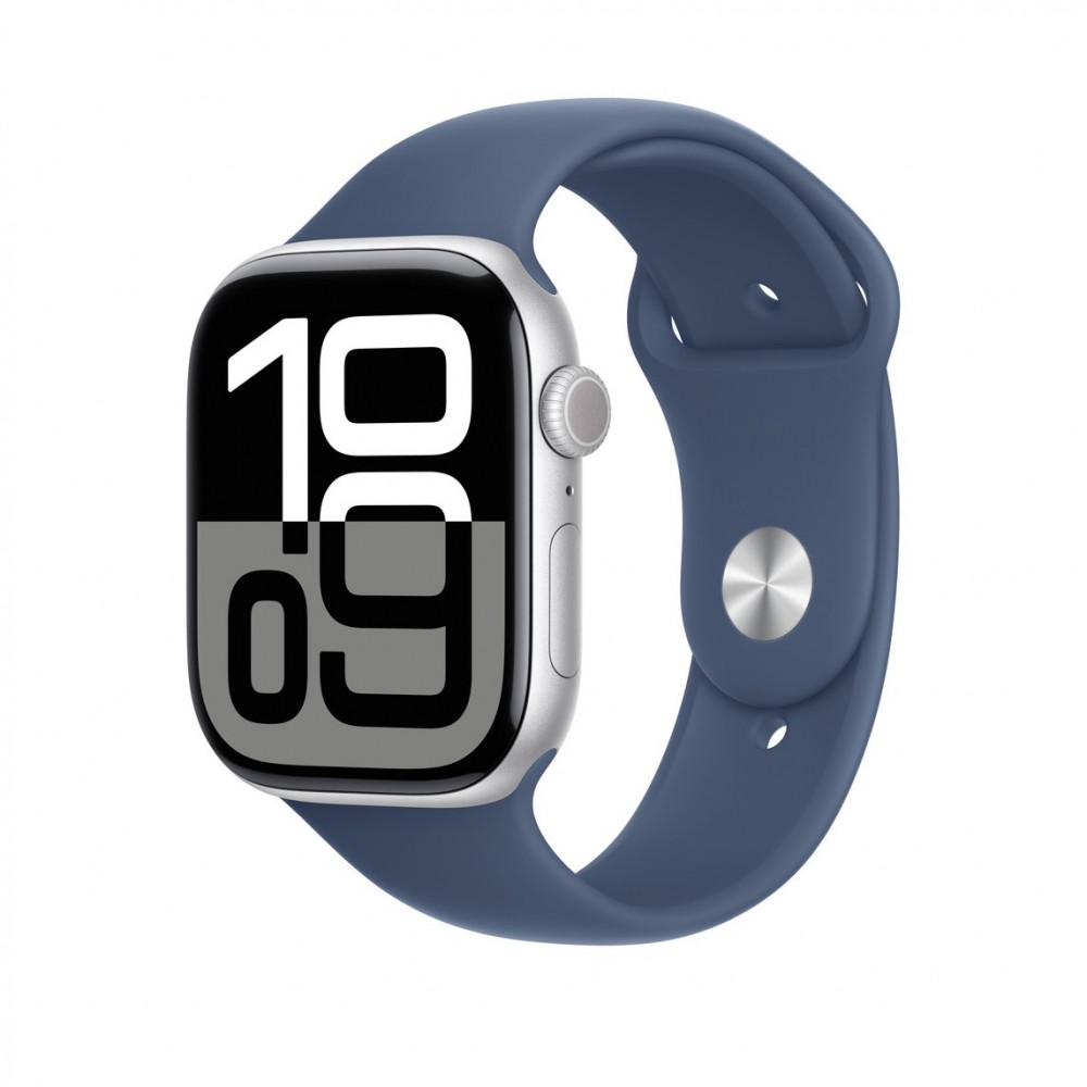 Curea silicon,THD, compatibila Apple Watch 46 mm seria 10, Apple Watch SE 44 mm, M/L, albastru denim