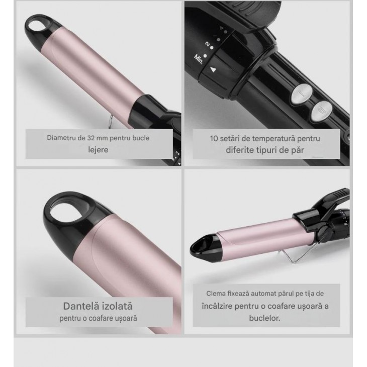 Ondulator de Par BaByliss C332E Pro 180 Sublim Touch 32 mm, Invelis Ceramic, 10 Trepte Temperatura 110-180°C, Incalzire Rapida, 80W, Cablu Rotativ, livrare 7-9 zile