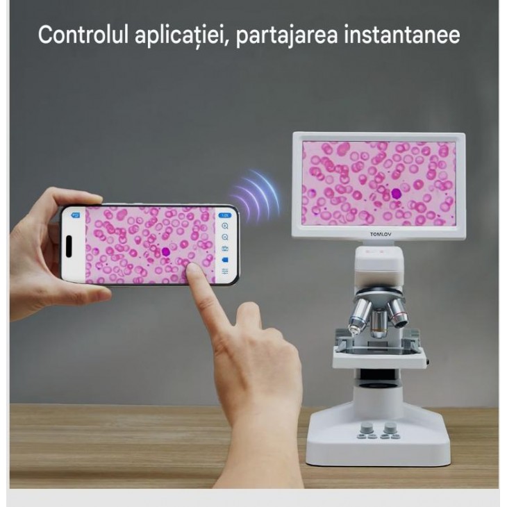 Microscop Digital Biologic TOMLOV DM301 Pro, 3 Lentile, Ecran LCD IPS 7", Magnificare pana la 1200X, Camera 8MP, Video 1080P, Iluminare LED Duala, WiFi, USB si HDMI, livrare 7-9 zile
